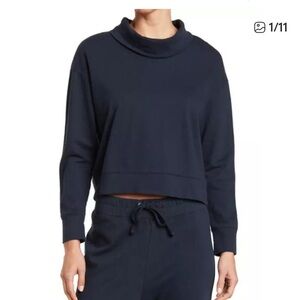 NEW • JAMES PERSE • Women’s Cowl-Neck Cotton Sweatshirt Black Crop Length 0 / XS